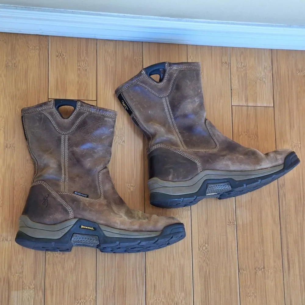 Browning Waterproof Leather Work Boot Men 9.5 WIDE #BR9105 Ranch Hunting Comfort
